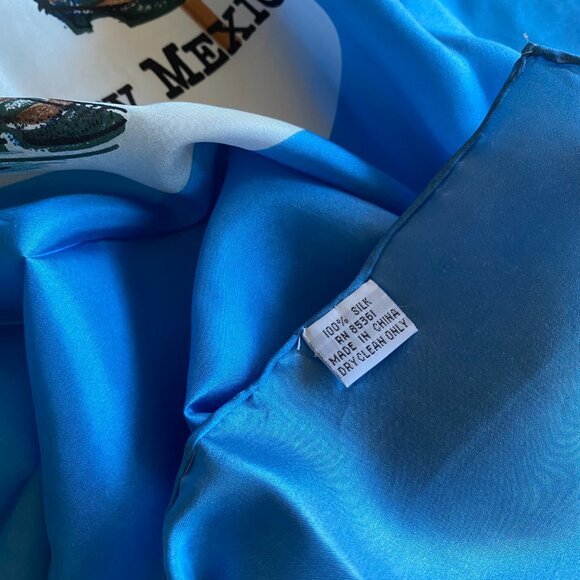 100% Silk Square Scarf Horse Feathers Taos New Mexico Western Souvenir Turquoise - Picture 2 of 8